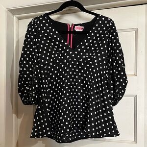 NWOT Kate Spade Harmony Dot Cloqué Top Blouse Black and White Polka Dot